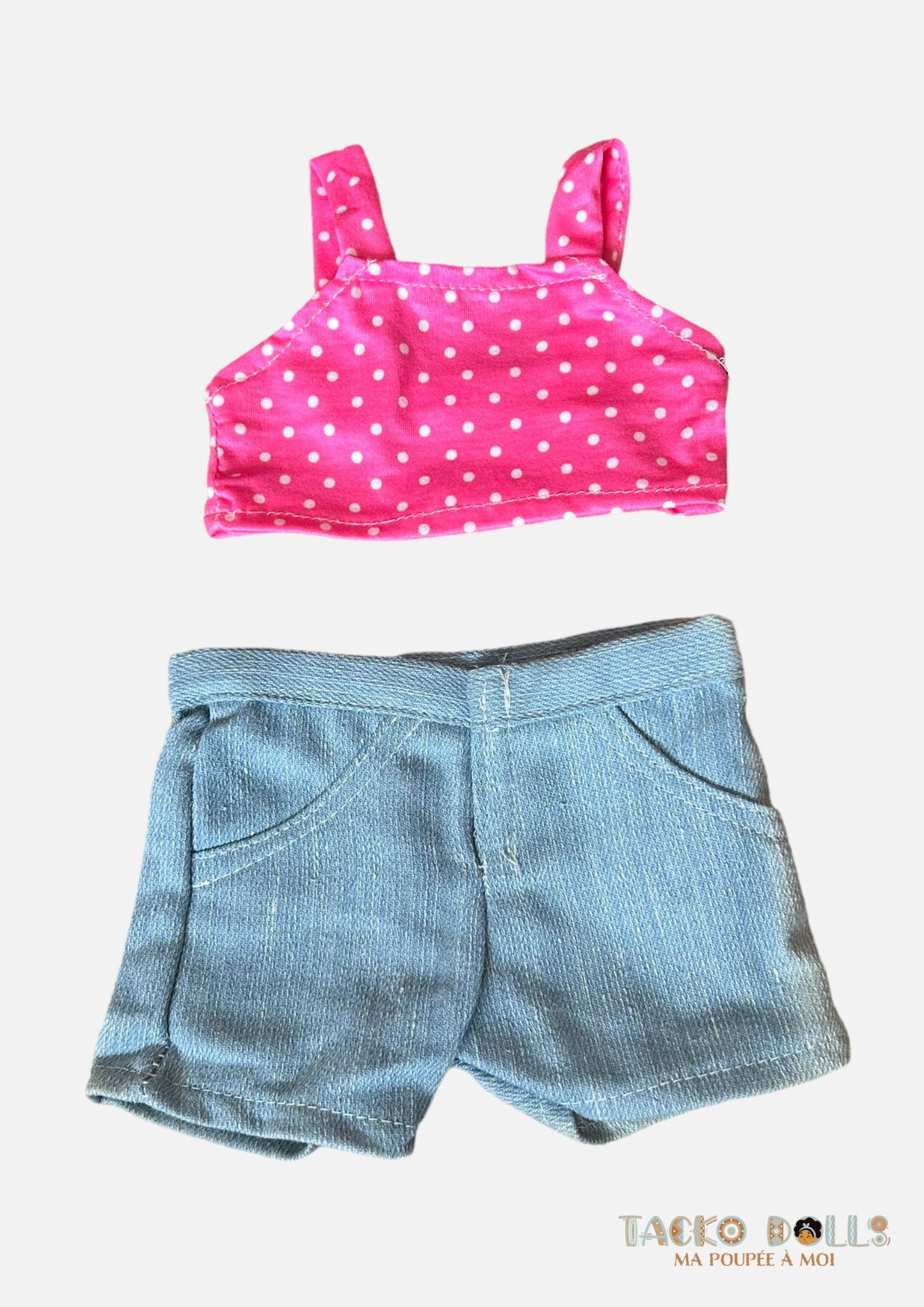 Ensemble Short Jean, Haut et Masque - Élégance Décontractée pour Poupées