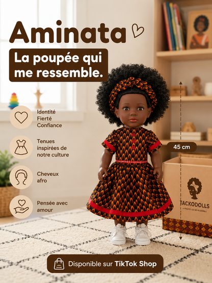 Yacine – Poupée noire aux cheveux crépus et robe africaine | Tackodolls