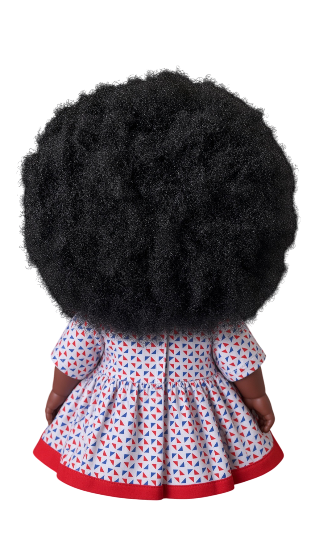 NZINGA JR – Poupée Noire 30 cm | Cheveux Crépus Afro + Robe Blanche à Motifs
