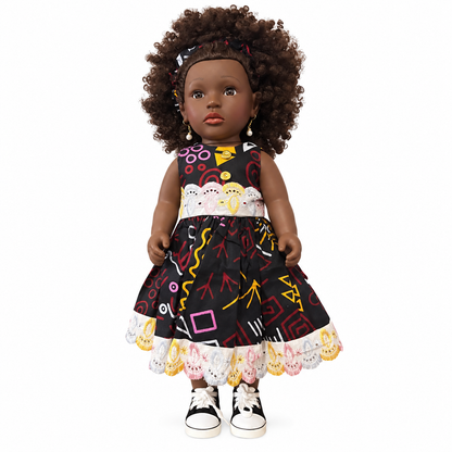 Poupée noire Rubiyatou 45 cm aux cheveux bouclés auburn