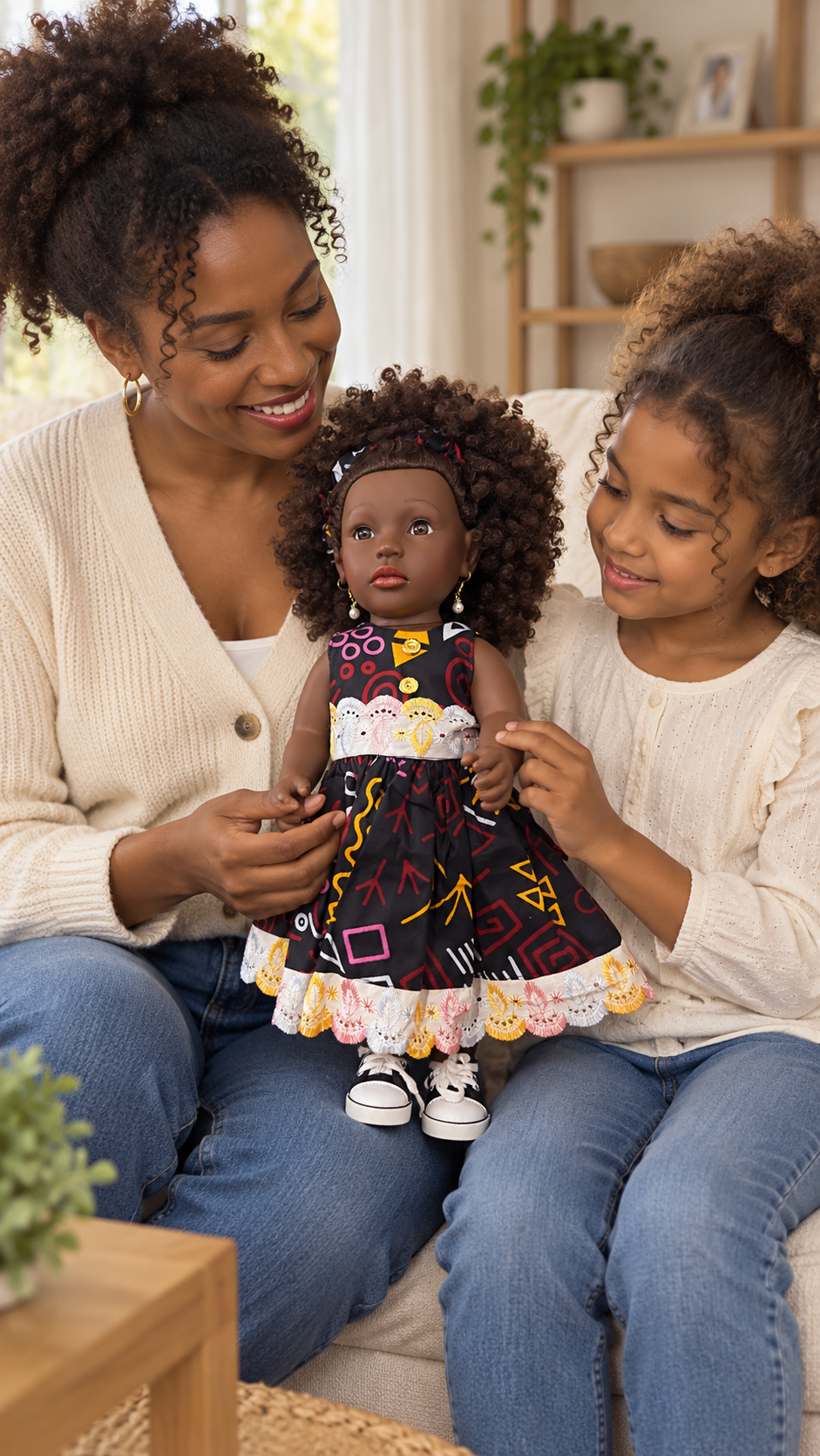 Poupée noire Rubiyatou 45 cm aux cheveux bouclés auburn