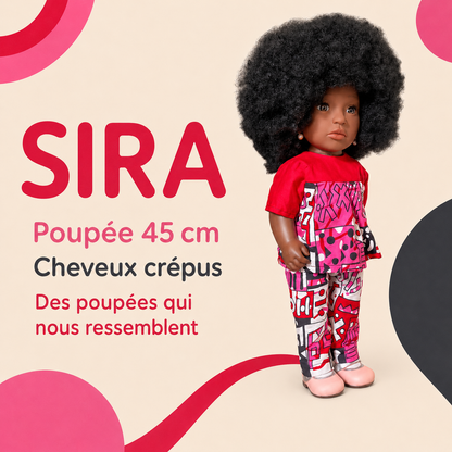Poupée noire Sira 45 cm aux cheveux crépus – Tenue et chaussures incluses