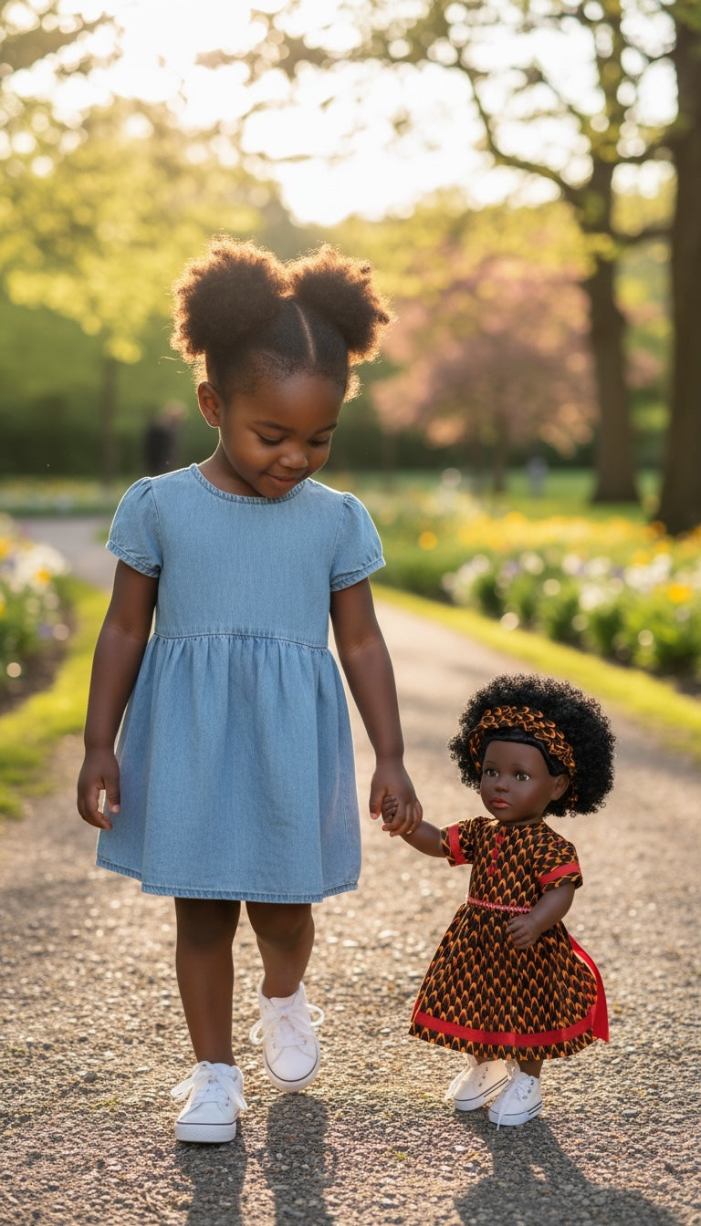 Yacine – Poupée noire aux cheveux crépus et robe africaine | Tackodolls