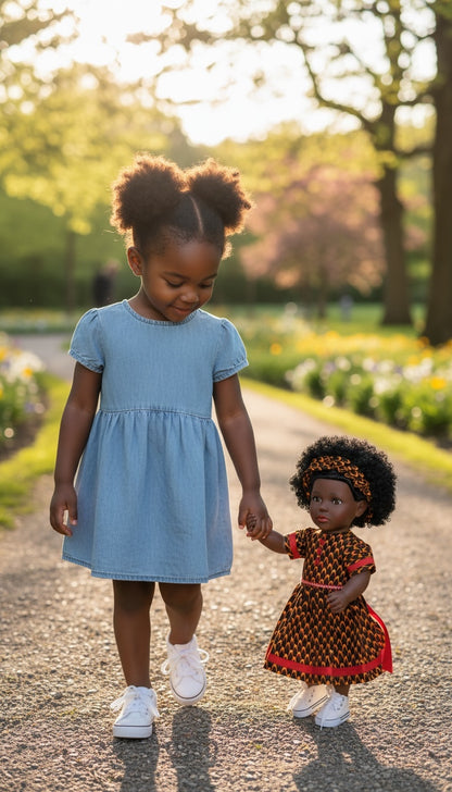 Yacine – Poupée noire aux cheveux crépus et robe africaine | Tackodolls