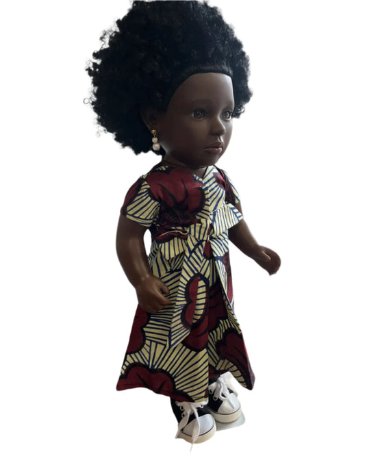 grande poupée noire avec ses vêtements d'origine yeux dormeurs 45 cm + support grande poupée noire avec ses vêtements d'origine yeux dormeurs 45 cm + support