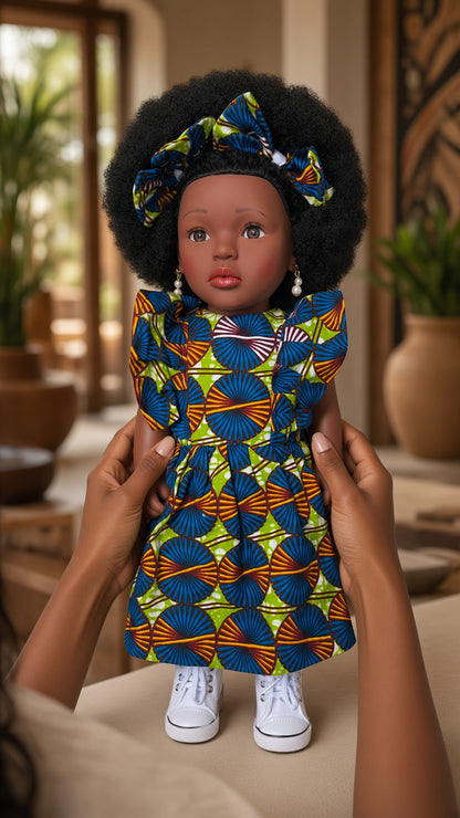 NIASI – Poupée Africaine 45 cm | Cheveux Crépus Afro + Robe Wax