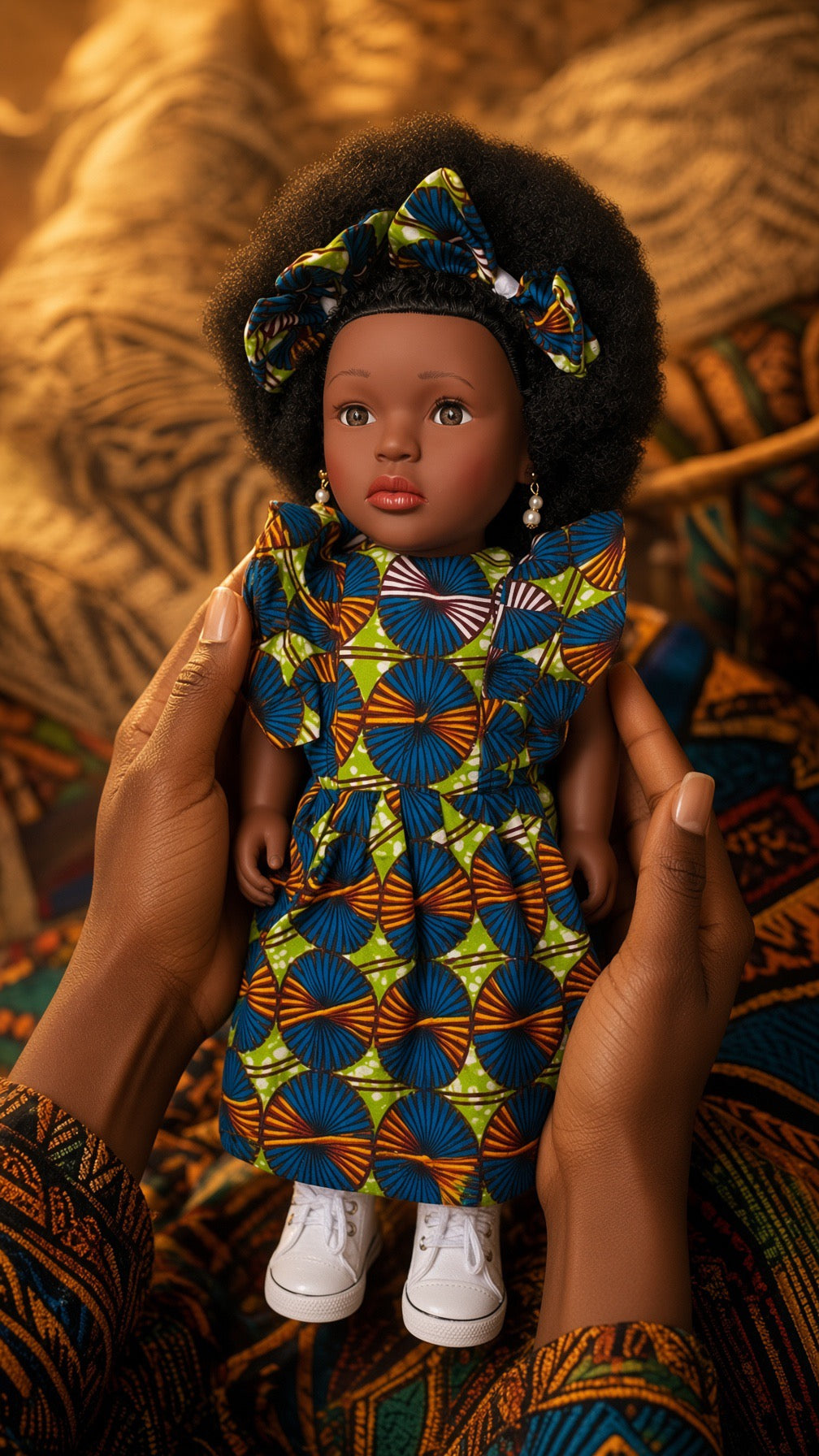 NIASI – Poupée Africaine 45 cm | Cheveux Crépus Afro + Robe Wax