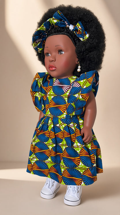 NIASI – Poupée Africaine 45 cm | Cheveux Crépus Afro + Robe Wax