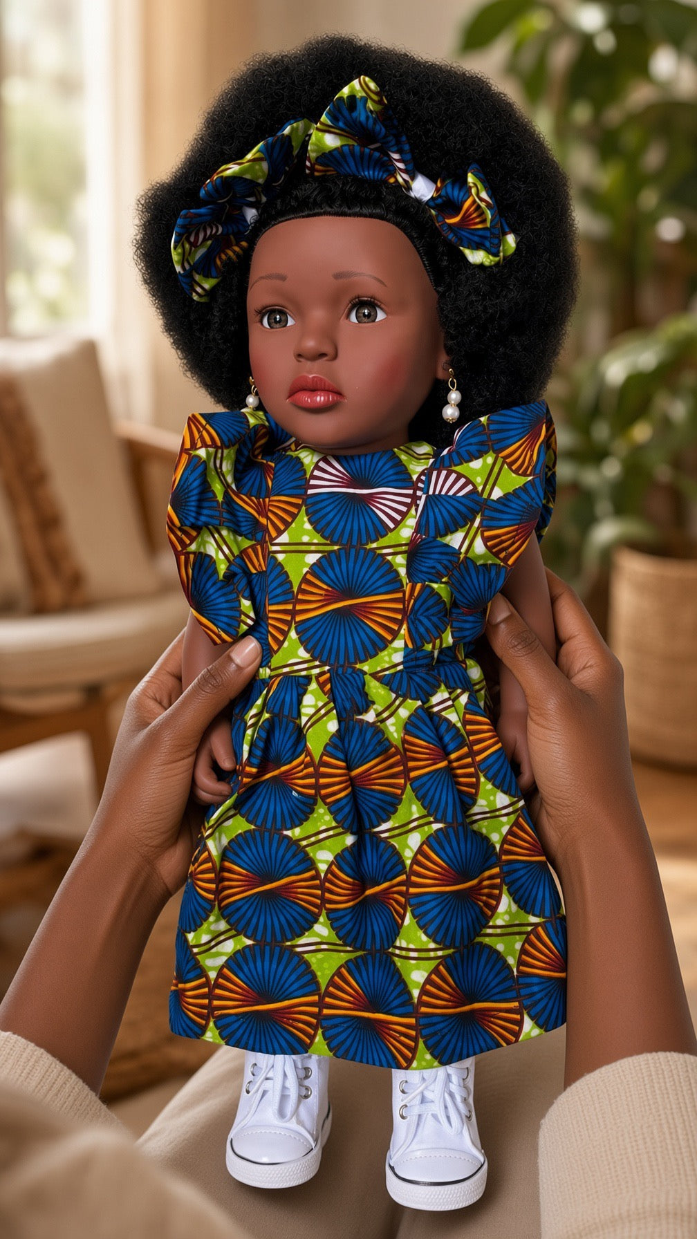 NIASI – Poupée Africaine 45 cm | Cheveux Crépus Afro + Robe Wax