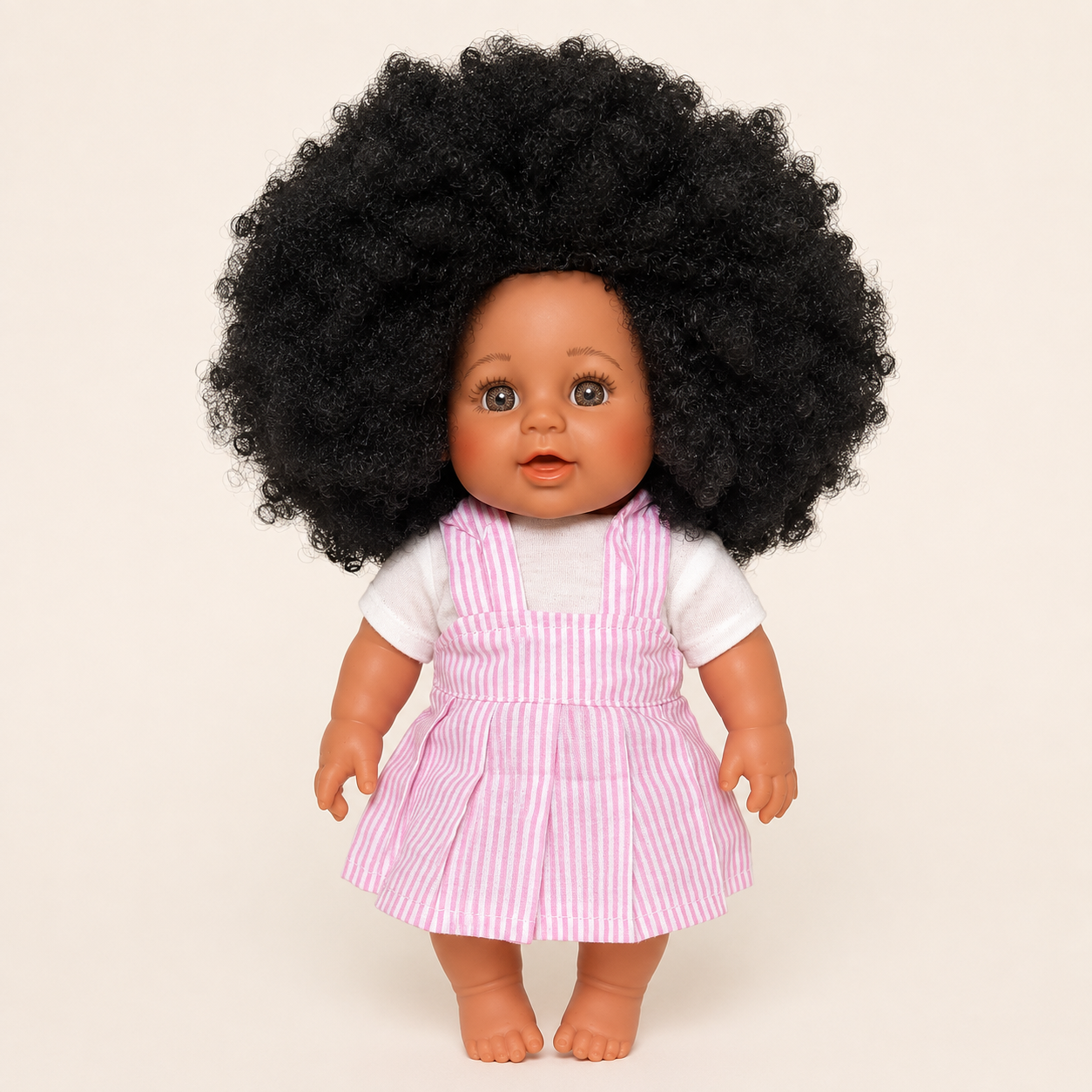 Poupée métisse Naïma 30 cm – Cheveux crépus à coiffer – Tenue rose rayée