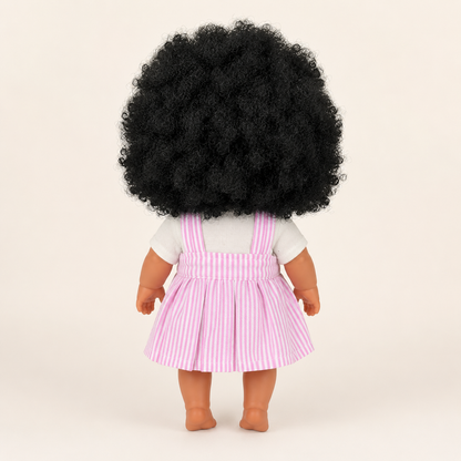 Poupée métisse Naïma 30 cm – Cheveux crépus à coiffer – Tenue rose rayée
