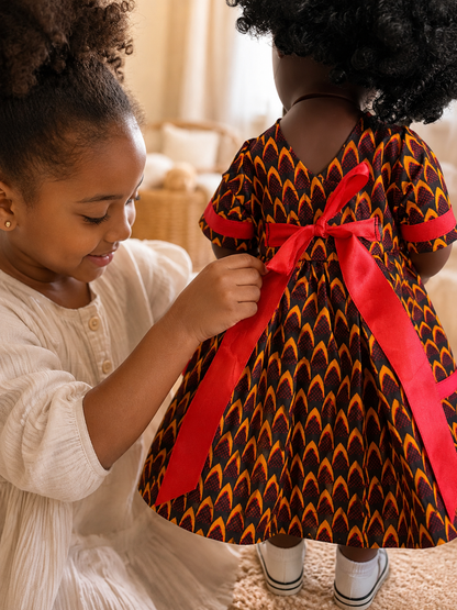 Yacine – Poupée noire aux cheveux crépus et robe africaine | Tackodolls