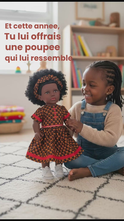 Yacine – Poupée noire aux cheveux crépus et robe africaine | Tackodolls